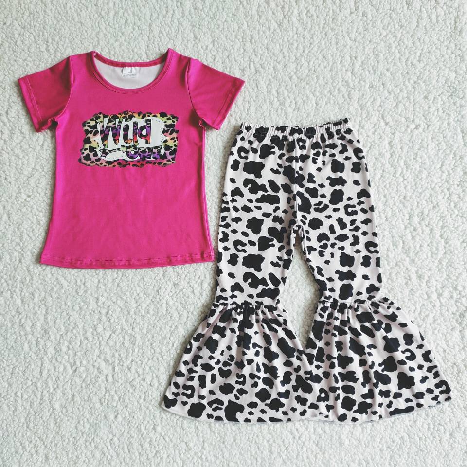 Wild Pink T-shirt leopard bell bottom pants set