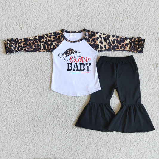 SANTA BABY LEOPARD TOP BLACK PANTS SET