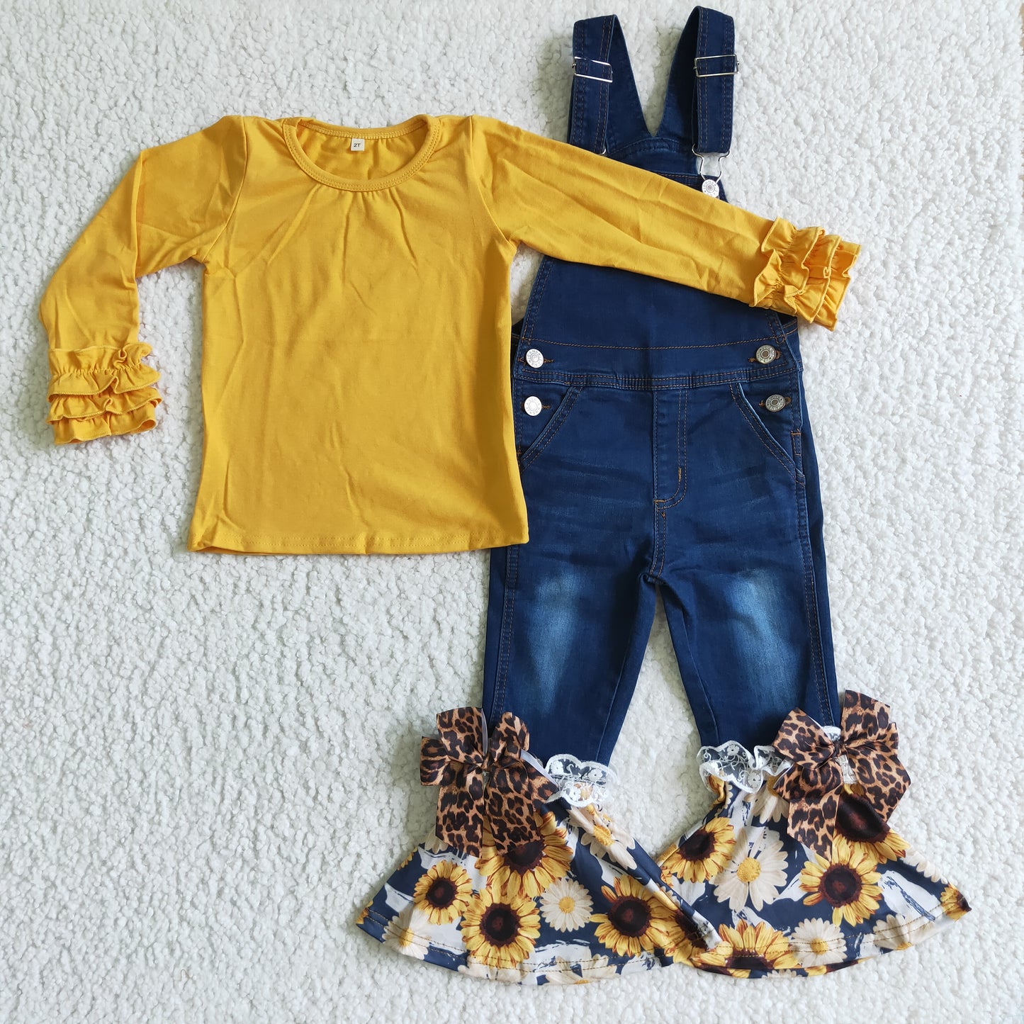 Sunflower suspender Denim pants jeans with yellow T-shirt