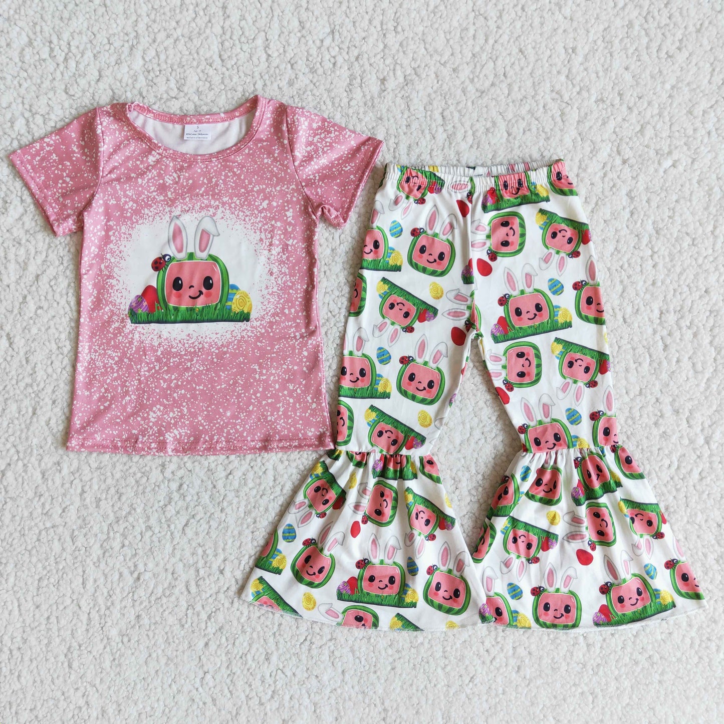 Easter Rabbit Girl Pink T-shirt Bell Bottom Outfit