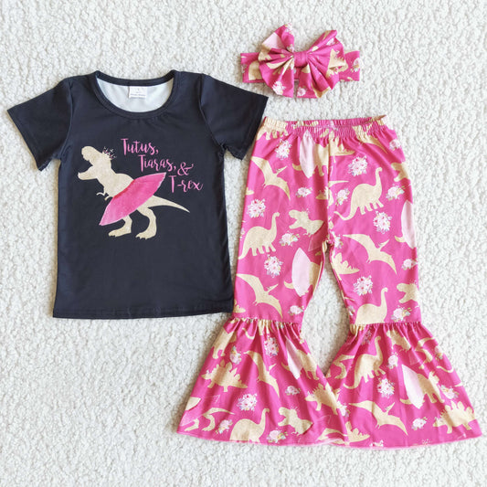 TUTUS Black Top Pink Pants Bow Set