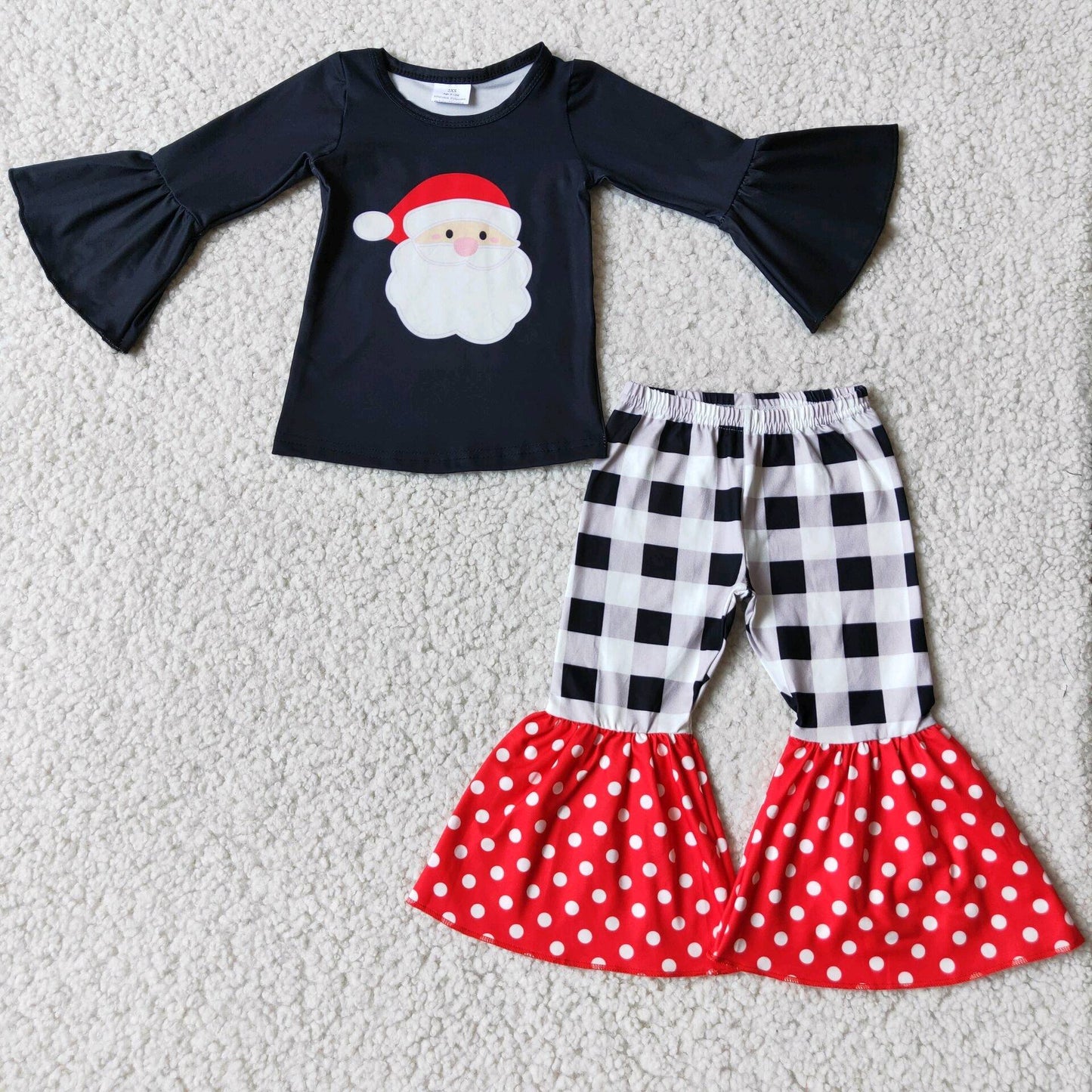 Santa Black Top plaid bell bottom outfit