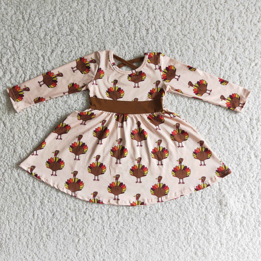 6 C10-19 baby girl Thanksgiving Day Turkey Printed Dress-promotion 2023.10.16