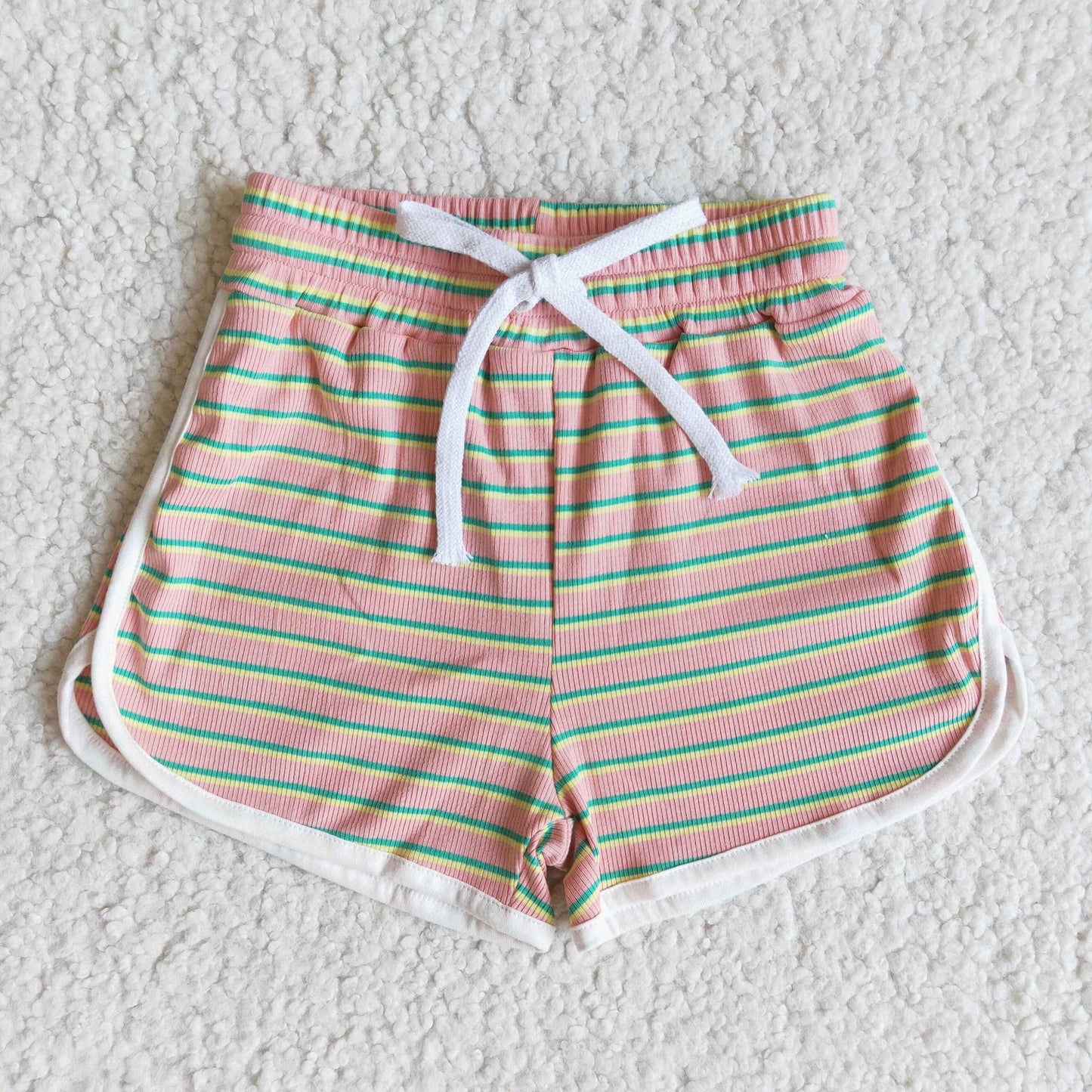 Yellow Green Pink 100% cotton stripe shorts