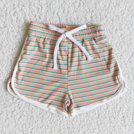 Yellow Green Pink 100% cotton stripe shorts