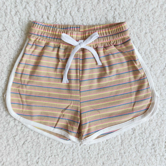 Yellow Blue Pink Brown 100%cotton stripe shorts