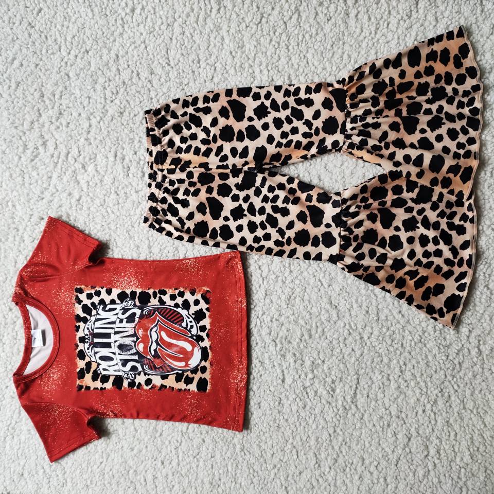 Rolling stones red T-shirt leopard  bell bottom outfit