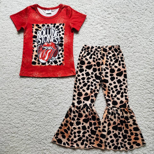 Rolling stones red T-shirt leopard  bell bottom outfit