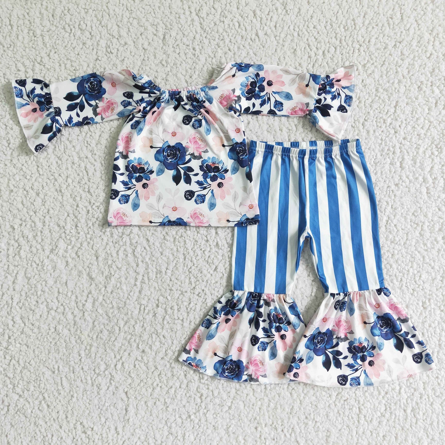 GLP0004 baby girl Blue Floral bell bottom pants set-promotion 2023.12.16