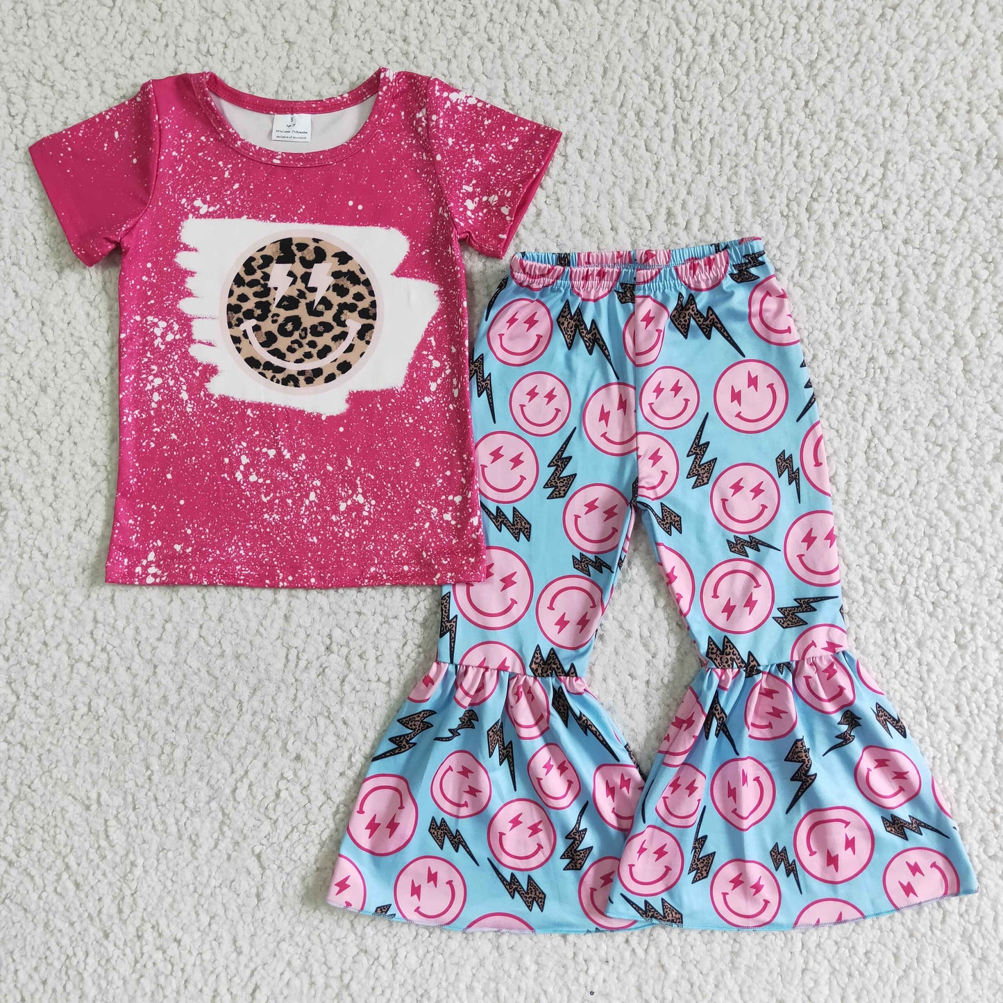 Smile pink T-shirt bell bottom pants set