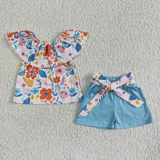 Blue Flower Top girl shorts set