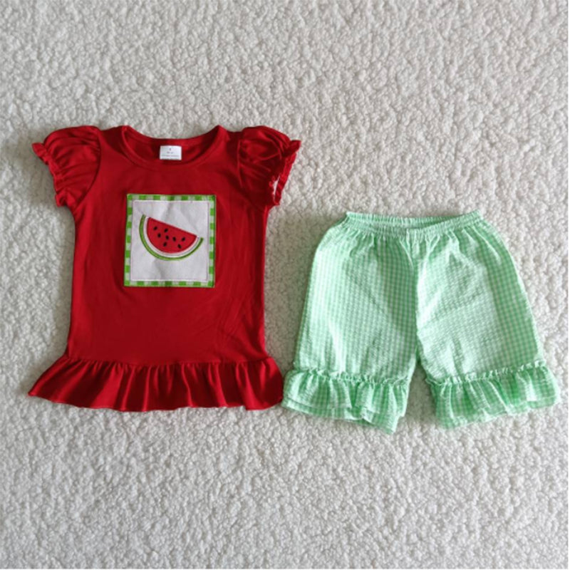 A14-15 Girl Watermelon Green Plaid Shorts Outfit-promotion 2024.3.16