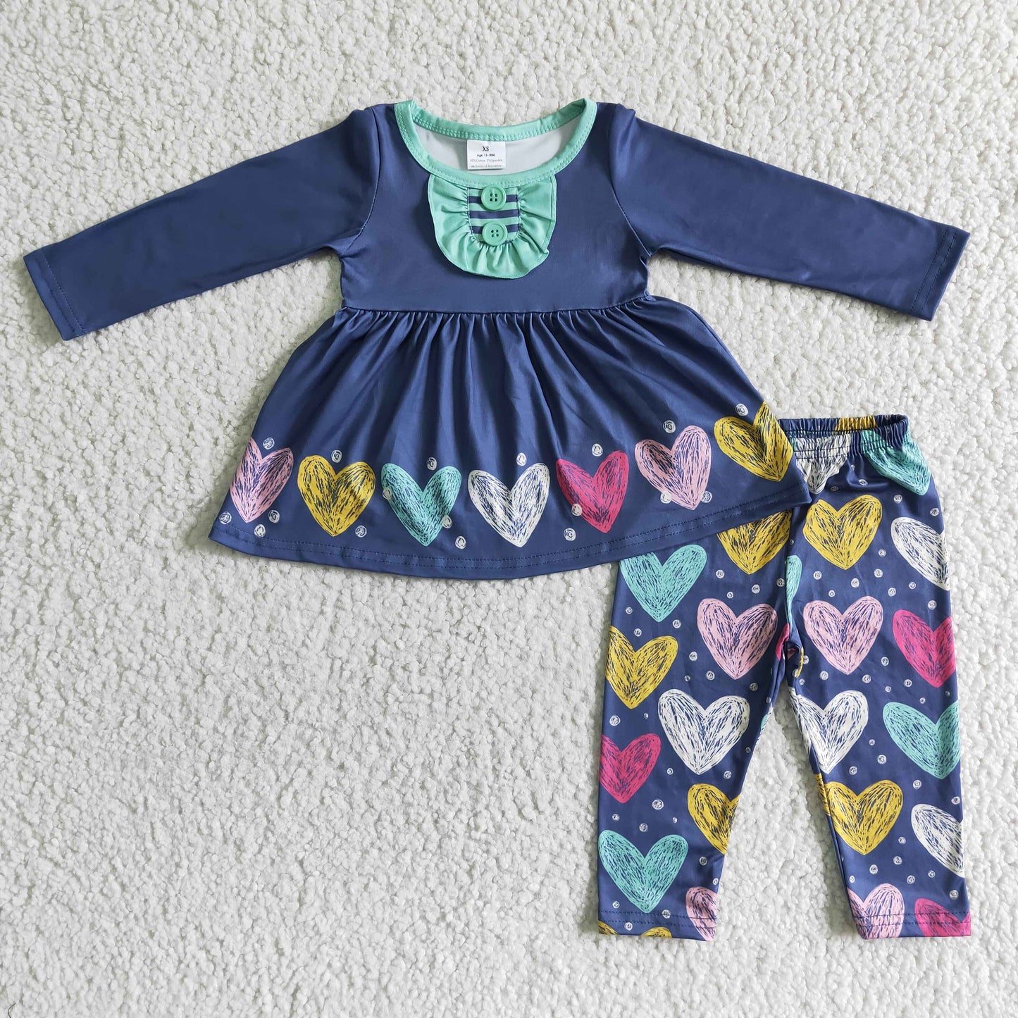 6 A23-7 baby girl Blue love tunic legging pants set-promotion 2023.12.23