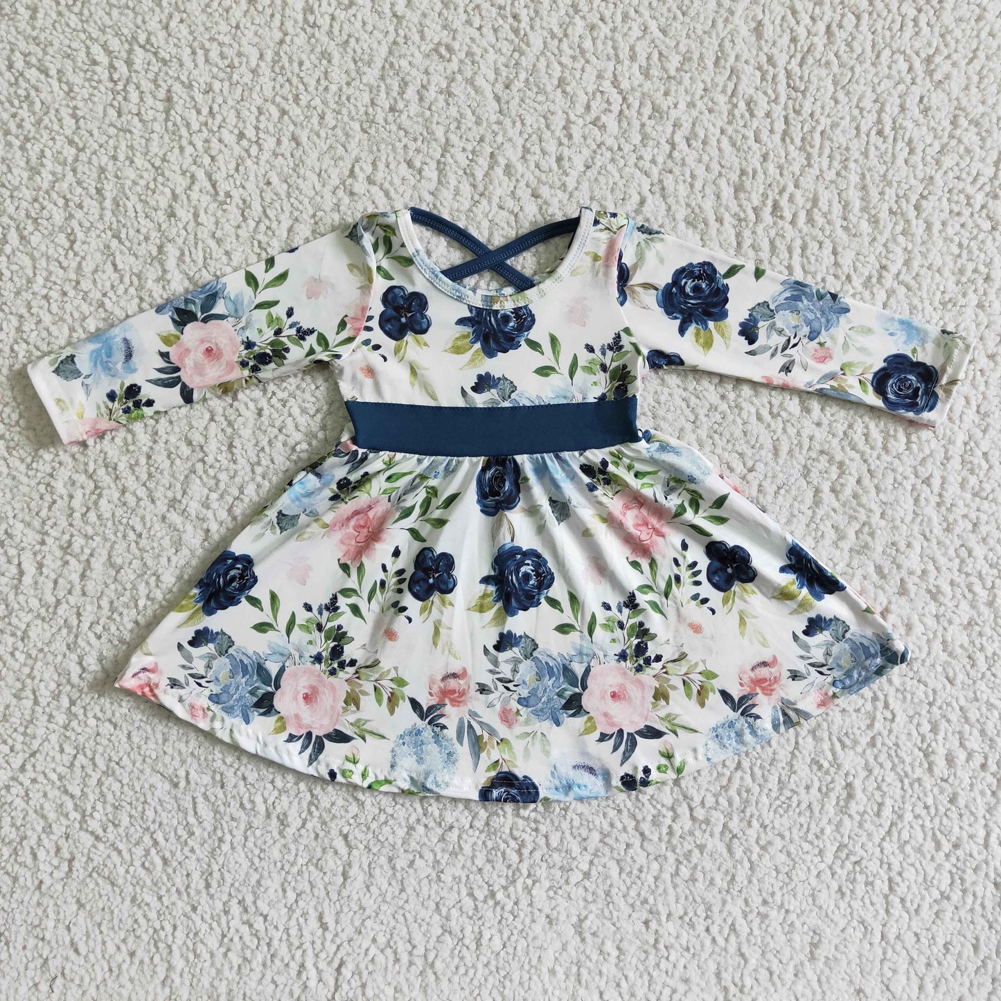 6 A8-5 (1) baby girl Blue Floral long sleeve Dresses-promotion 2023.12.9