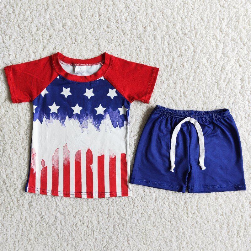 American National Flag print T-shirt blue shorts Set