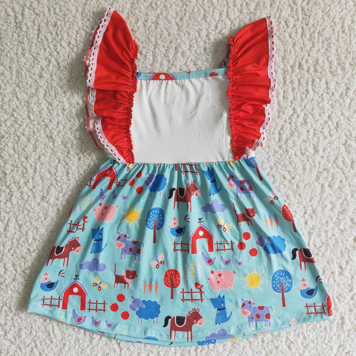 Farm Pig cow red House flutter sleeve Dresses