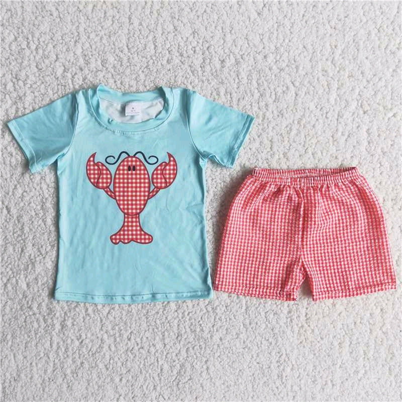 Lobster print blue T-shirt Red shorts Set