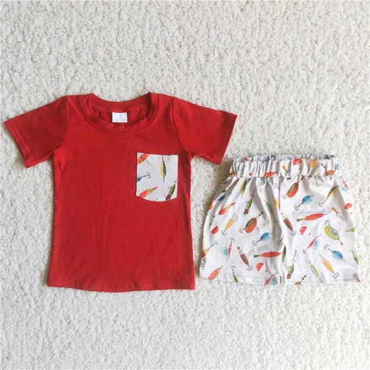 Fishing Red T-shirt shorts Set