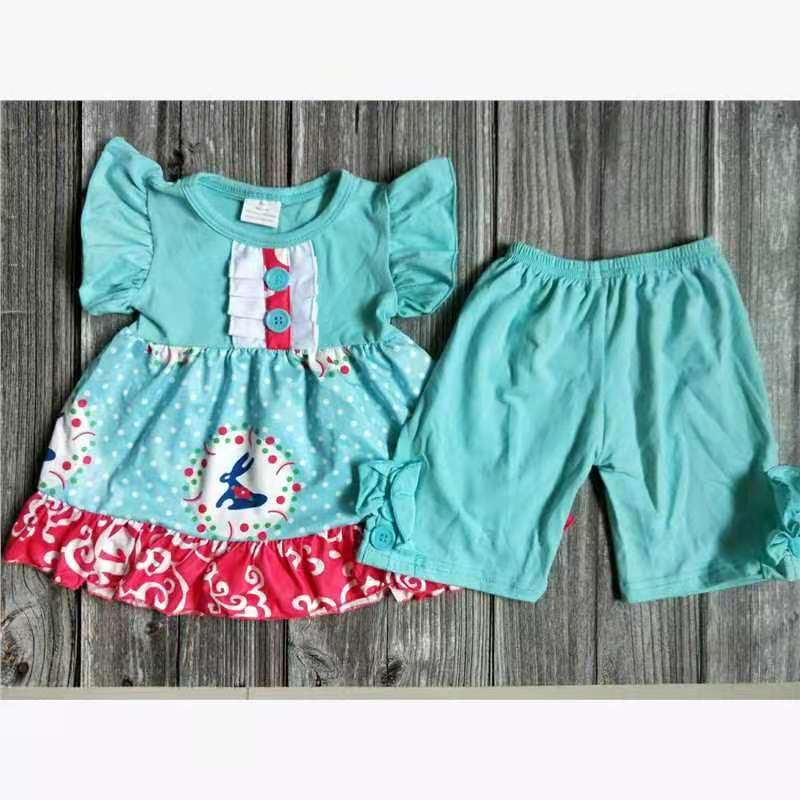 Easter Rabbit Short Sleeve Blue Shorts Set