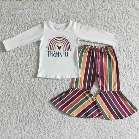 6 A6-16 baby girl Thankful Rainbow Tops Stripe bell bottoms Girl Outfit-promotion 2023.10.16