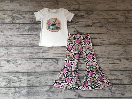 Valentine's day love white T-shirt Flower Pants Set