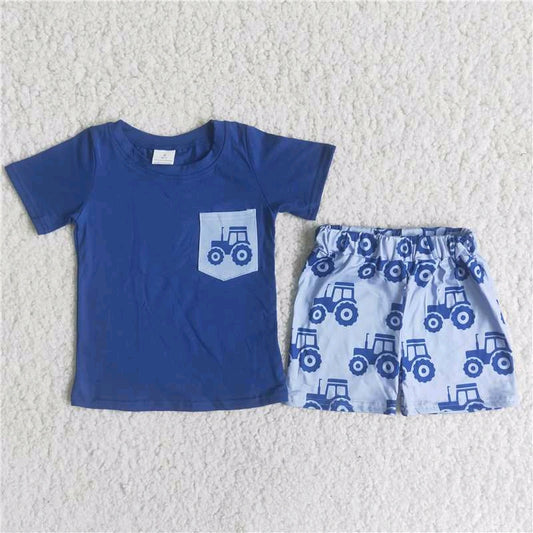 Blue Tractor  short sleeve T-shirt  shorts Set