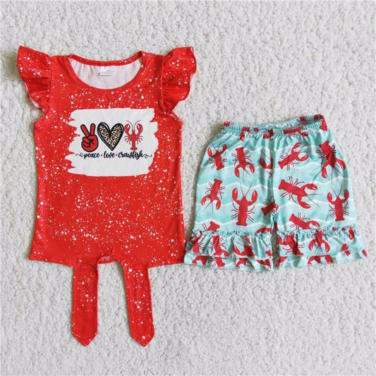 Crawfish hem-tie t-shirt shorts set D12-13