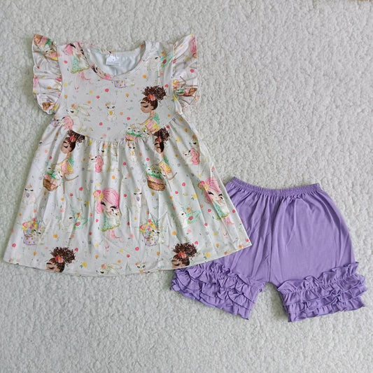 Girl Short Sleeve purple Shorts Set