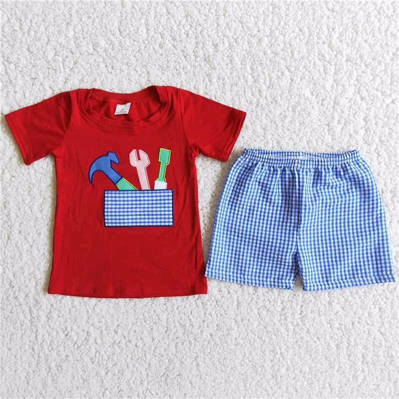 Tool Embroidered Red T-shirt Blue shorts Set