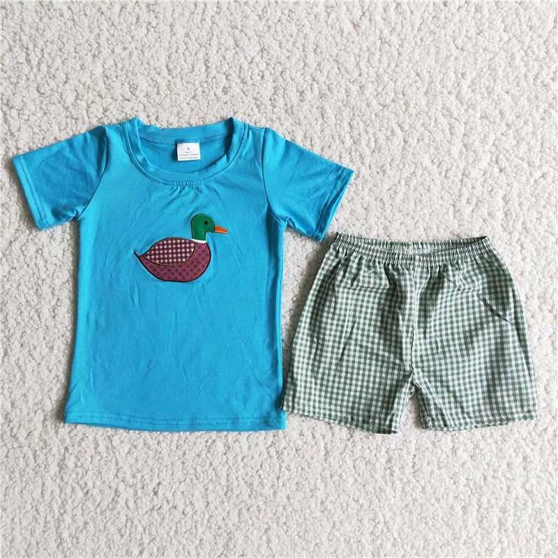 Wild Duck Embroidered Blue T-shirt shorts Set