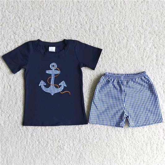 Anchor Embroidered Dark Blue T-shirt shorts Set