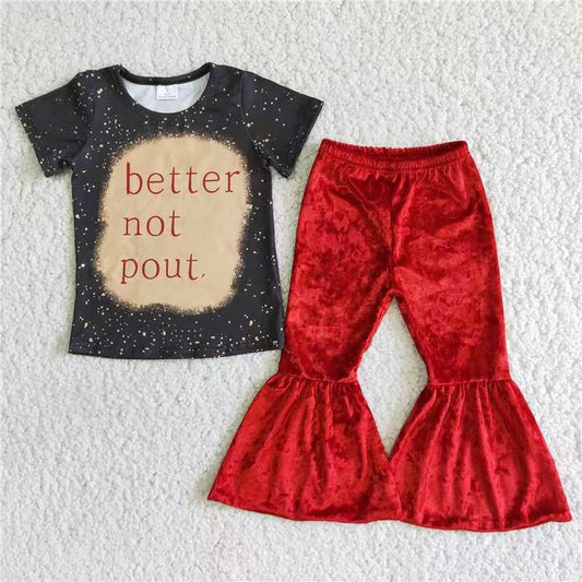 Better not pout black top red velvet pants set