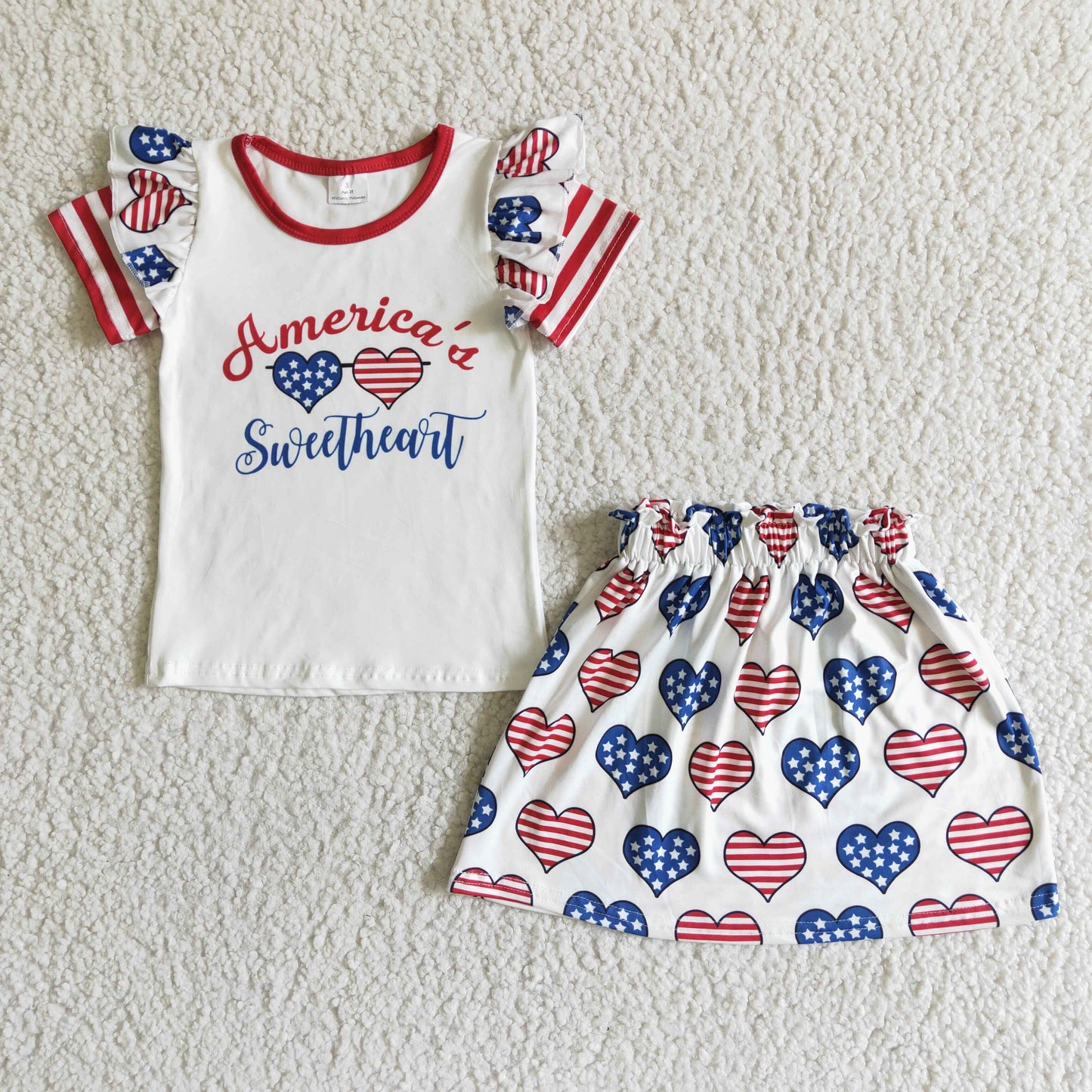 American's sweetheart white Top heart dress girl Shorts Set