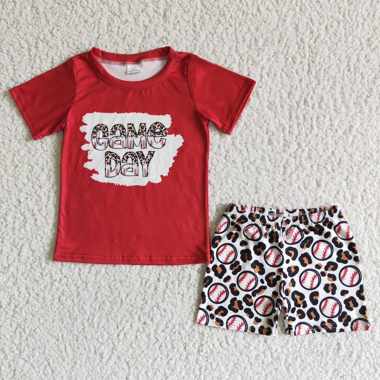 Camo day red boy T-shirt baseball shorts set