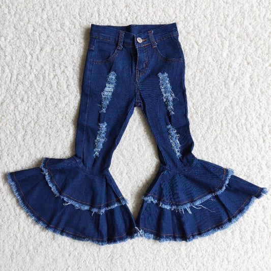 Denim double ruffle pants