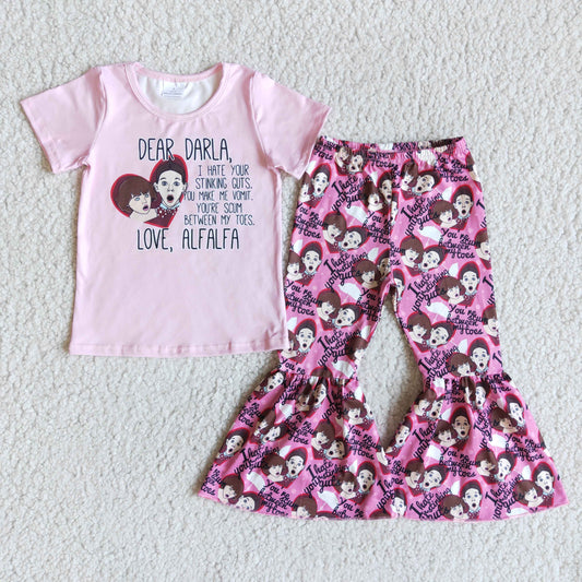 Dear Darla short sleeve pink Girl T-shirt Bell Bottom Pants Set