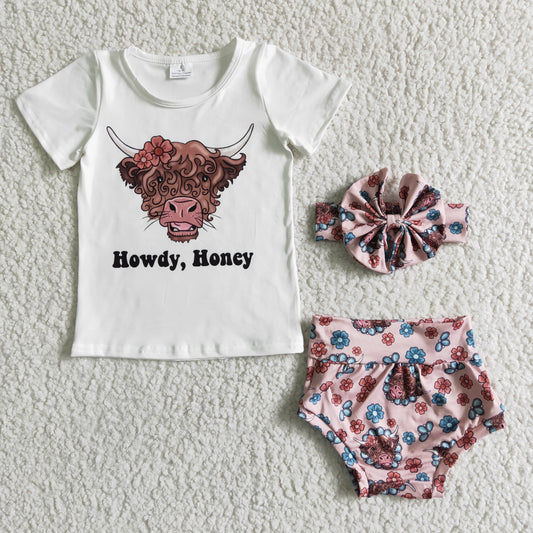 howdy honey heifer Tops bummies Set with headbands GBO0010