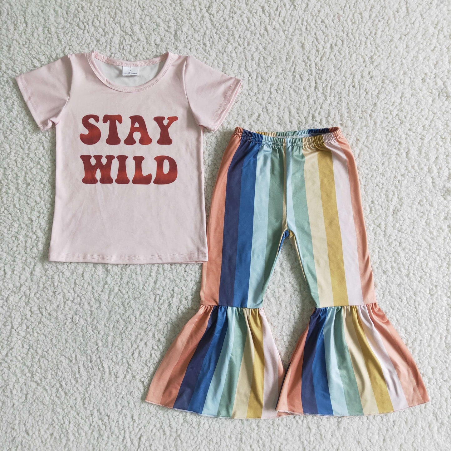 stay wild T-shirt girl stripe bell bottom outfit