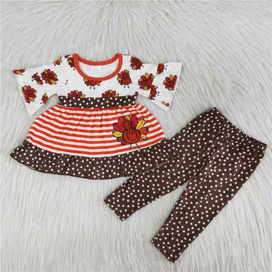 Thanksgiving Day Turkey Dot Stripe Girl Outfit