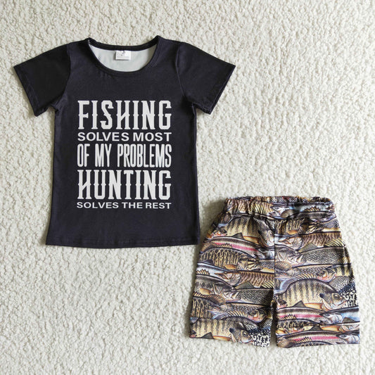 Fishing solves most of my problems hunting boy T-shirt shorts set