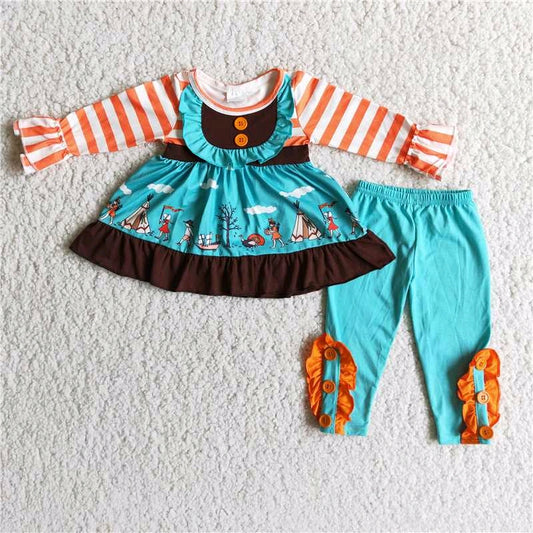 Blue Orange Stripe friends Girl Outfits 6 A23-27