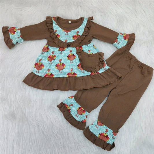 Thanksgiving Turkey Brown Tunic Girl Outfit