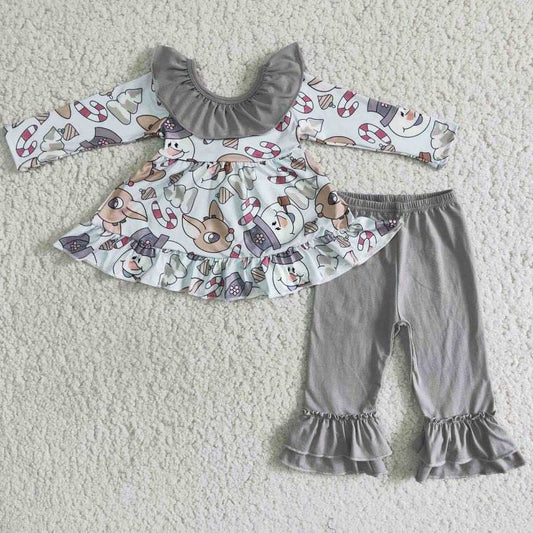 Christmas Elk Ruffle Girl SET