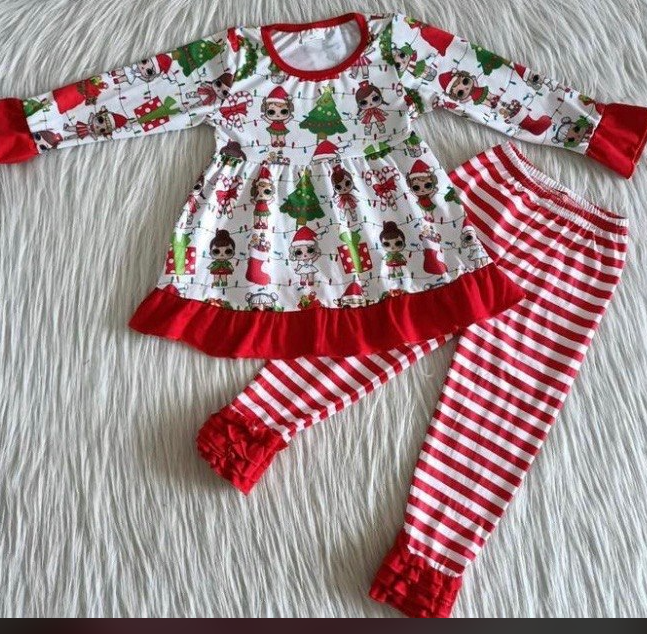 Christmas Cartoon Red Top Red Stripe Pants Outfit