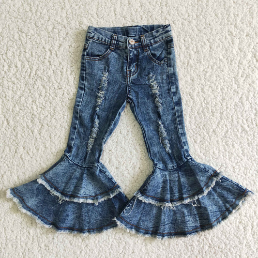 double ruffle denim pants jeans