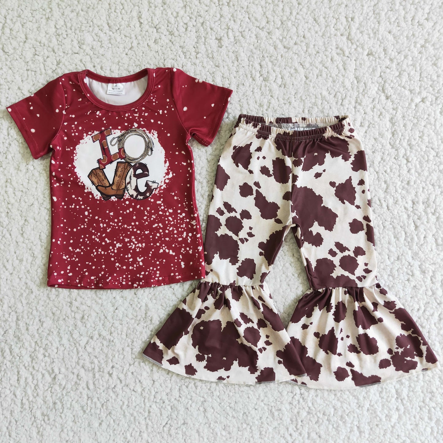 Claret LOVE Brown Top Cow Pattern Pants Bell Bottom Pants Girl Outfit