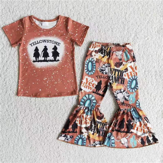 B1-19 baby girl Yellowstone Brown t-shirt Bell bottoms sets-promotion 2023.12.16