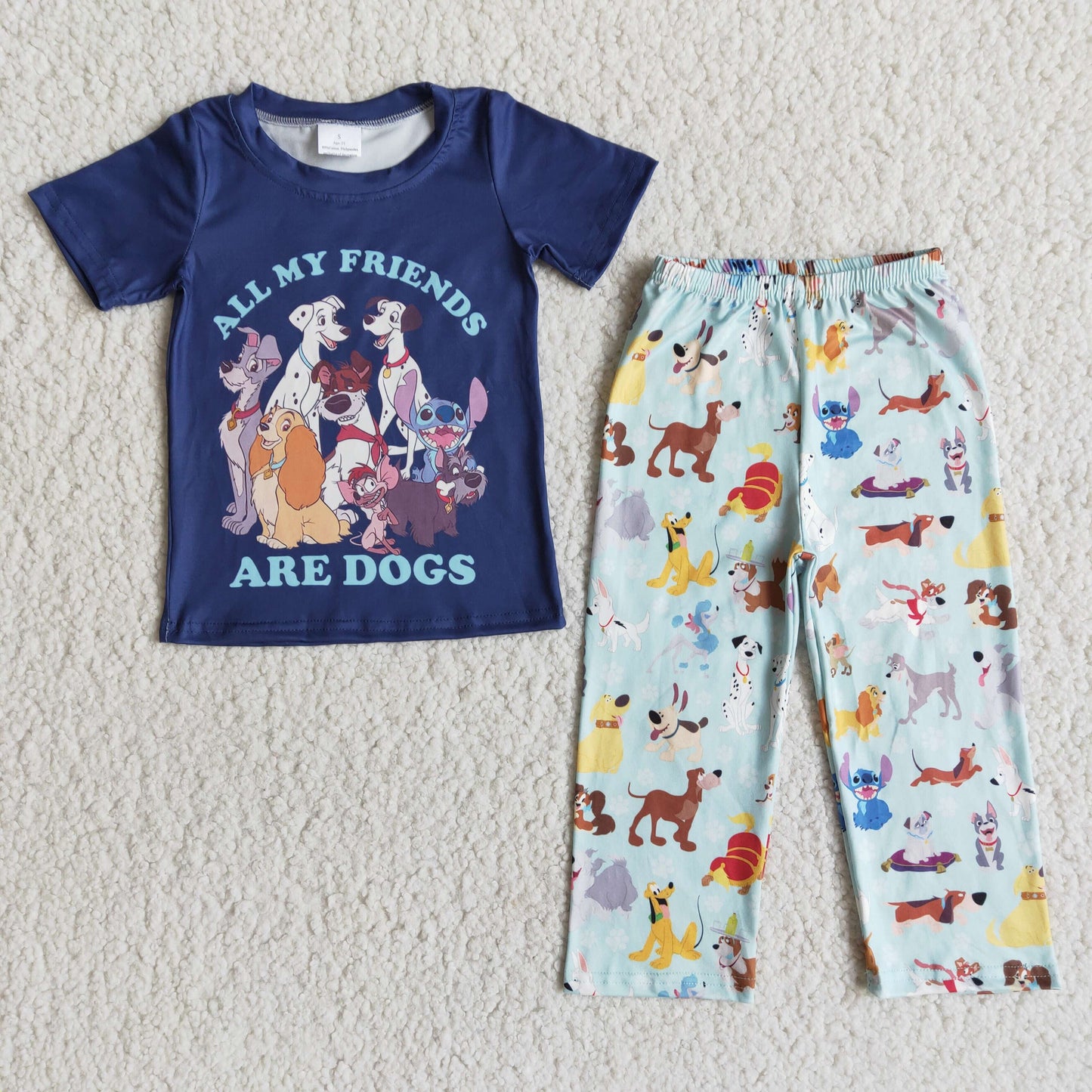 all my friends are dogs blue T-shirt Long pants set