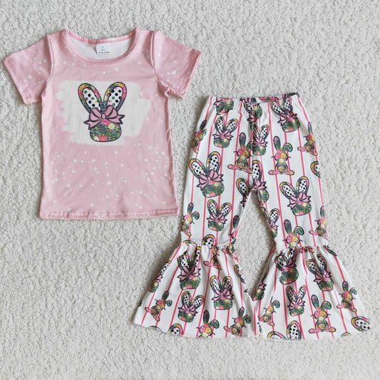 Easter Rabbit pink T-shirt Long bell bottom pants set