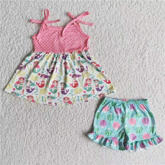 Mermaid camis tops shorts set A16-9-2